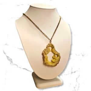 Natural Geode Druzy Quartz Gold-Color Hollow Irregular Stone Pendant Necklace.